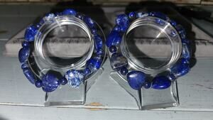 2 Lapis Lazuli Gemstone Bracelets Blue Heart & Beaded Bracelet Set